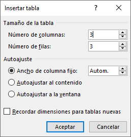 Insertar tabla en Word